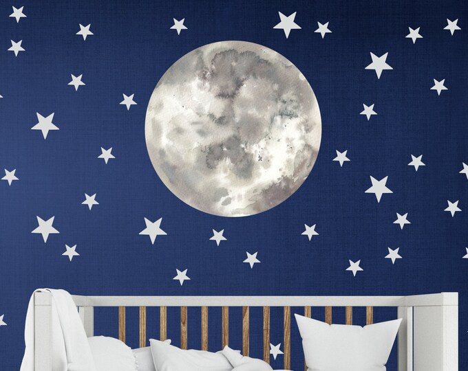 Full Moon in the Starry Sky Wall Decal - Set of Full Moon and Stars ...