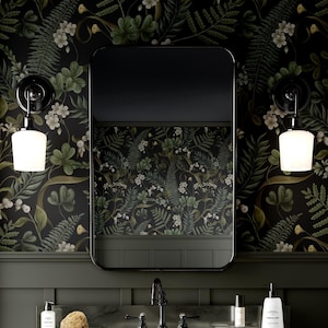 Midnight Garden Wallpaper - Dunkelgrüne Peel & Stick Tapete - Botanisches Vinyl für Wohnräume, abnehmbare Tapete