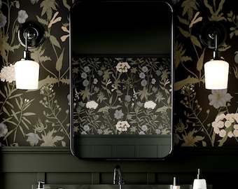 Dark Botanical Wallpaper | Enchanted Garden Mural, Peel and Stick