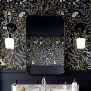 Carta da parati Moody Dark Leaf – murale botanico massimalista, stacca e attacca impermeabile, Dark Academia e Cottagecore Decor