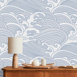 Carta da parati minimalista giapponese a onde / Carta da parati staccabile e adesiva Blue Ocean / Carta da parati versatile rimovibile / Carta da parati con design a onde