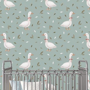 Carta da parati Goose - Graziosa carta da parati murale con anatra da fattoria, carta da parati in stile country per cameretta o cameretta dei bambini, decorazione vintage con animali da staccare e attaccare