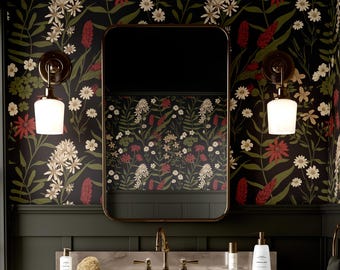 Moody Red Floral Wallpaper – Peel and Stick & Traditional Dark Vintage Botanical Wall Mural