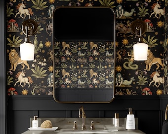 Medieval Bestiary Wallpaper – Dark Academia Mythical Creatures Wall Mural - Peel and Stick or Traditional