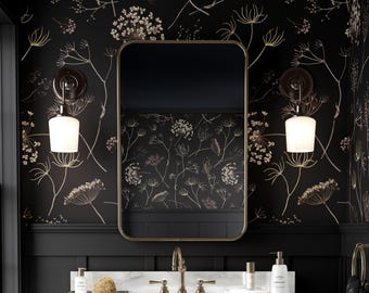 Papier peint autocollant branches florales foncées - Décoration murale amovible élégante pour un espace inspiré de la nature