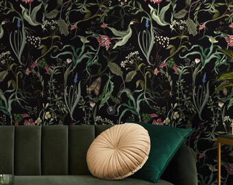 Botanical Garden Wallpaper - Intricate Flora Peel and Stick or Traditional