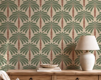 Papier peint palmier rétro, décoration murale neutre, décoration bohème côtière