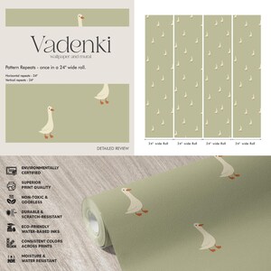 Sage Green Goose Wallpaper - Scandinavian Farmhouse Kids Room, Peel and ...