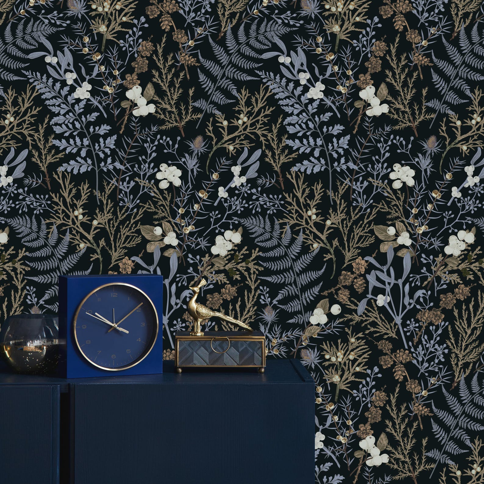 Moody Botanical Wallpaper: Dark Blue Leaf Peel and Stick or Traditiona ...