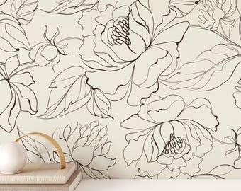 Bloemenbehang pioenroos – Boho-minimalistisch Peel and Stick