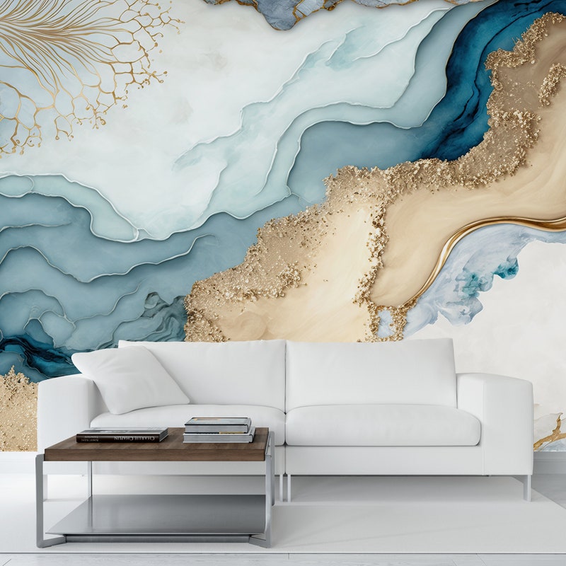 Blue and Gold Wallpaper - Etsy