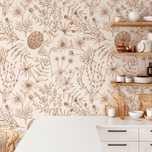 Boho Tapete von Wiesenblumen zum Abziehen und Aufkleben - Florale Wanddekoration für ein stilvolles Zuhause