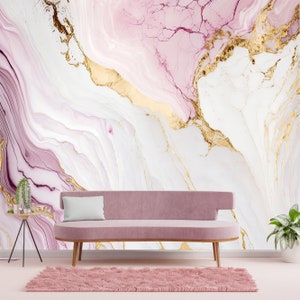 Rosa elegante: marmo dorato, carta da parati rimovibile, texture di lusso, decorazione murale stacca e incolla, carta da parati personalizzata