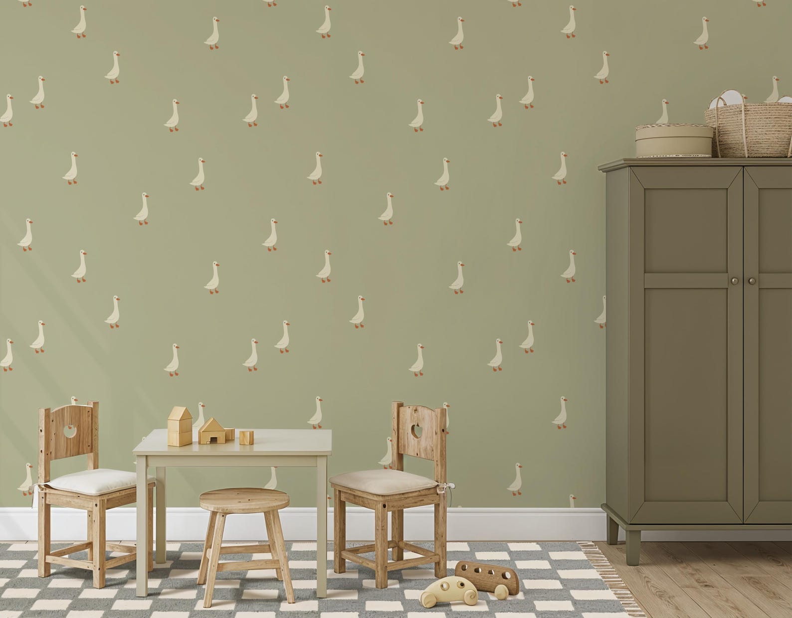 Sage Green Goose Wallpaper: Scandinavian Nursery Peel and Stick or ...