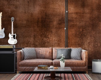Rusty Metal Texture Mural, Dark Brown Industrial Wallpaper, Peel and Stick