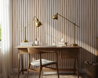 Papier peint à rayures verticales beige - Décoration murale moderne neutre