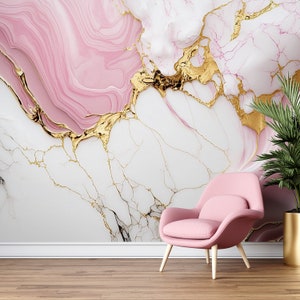 Pink and Gold Marble Wallpaper Peel and Stick, Removable Wallpaper, Luxury Gold  Texture, Living Room Wallpaper , Bedroom Mural