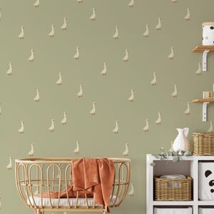 Sage Green Goose Wallpaper - Scandinavian Farmhouse Kids Room, Peel and ...