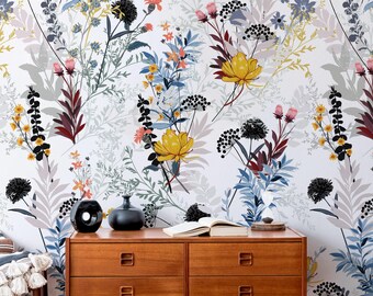 Colorful Wildflower Wallpaper - Vibrant Floral Design - Botanical Wallpaper - Add Natural Warmth