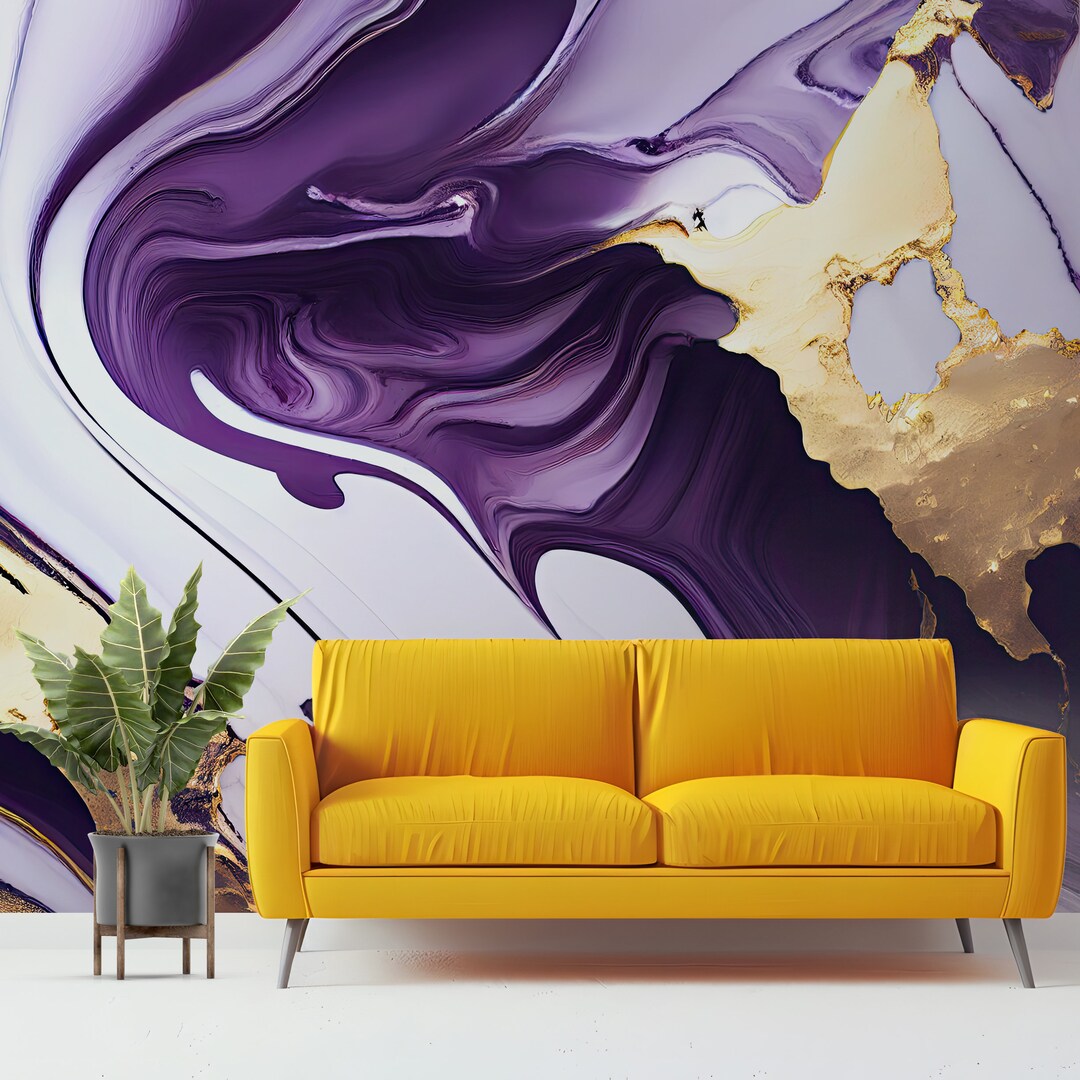 Purple and Gold Marble Wallpaper – Peel and Stick Mural - Etsy