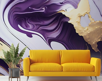 Purple and Gold Marble Wallpaper – Peel and Stick Mural