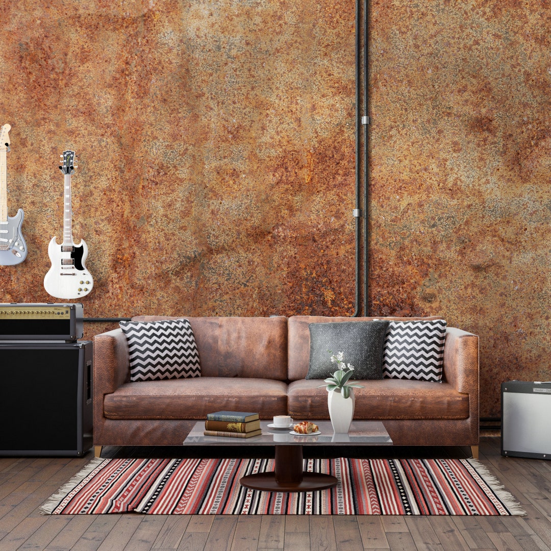 Rustic Industrial Peel and Stick Wallpaper, Dark Brown Rusty Metal ...