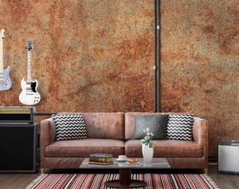Rustic Industrial Peel and Stick Wallpaper, Dark Brown Rusty Metal Texture