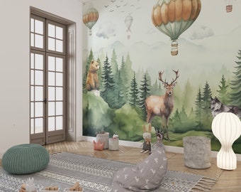 Kids' Forest Animal Wonderland Wall Decor | Into the Wild Nursery Peel and Stick Mural | Exploring Nature | Kids Wallpaper