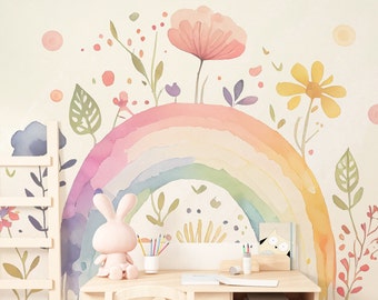 Vibrante fondo de pantalla arco iris, agregue color a su guardería y habitación para niños, decoración de pelar y pegar, papel tapiz extraíble, decoración de pared colorida