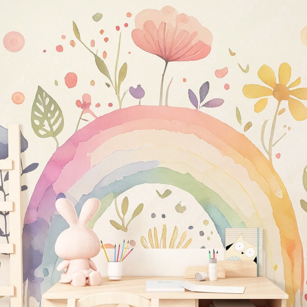 Vibrante fondo de pantalla arco iris, agregue color a su guardería y habitación para niños, decoración de pelar y pegar, papel tapiz extraíble, decoración de pared colorida