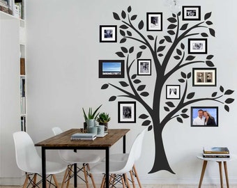 Fill Your Home with Memories Wall Decal - Family Tree Sticker - Photo Frame Tree Decoration - Tree with Leaves, Pictures Frames Wall Decal