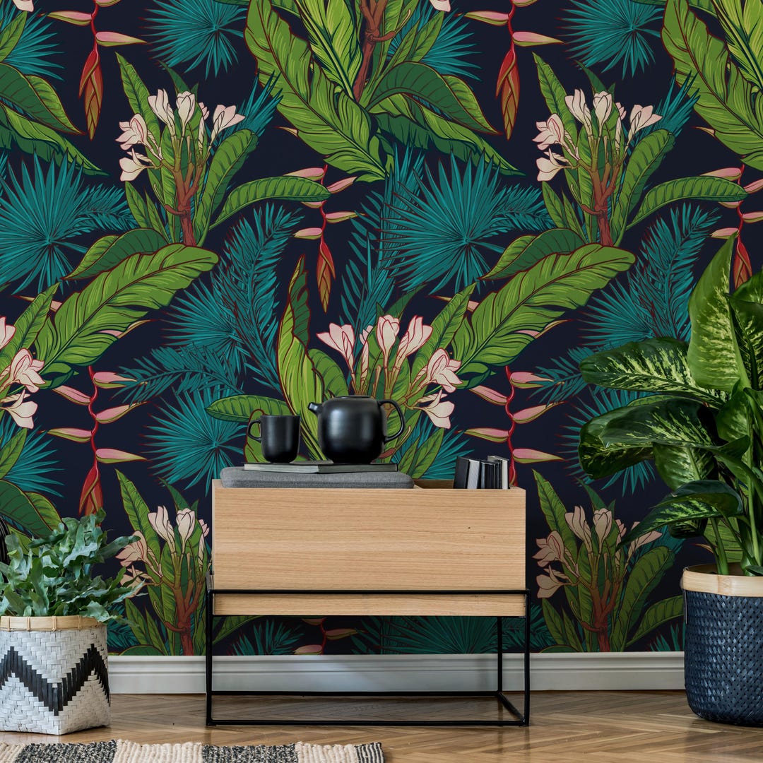 Dark Tropical Wallpaper – Jungle Botanical Leaf Design for Luxury ...