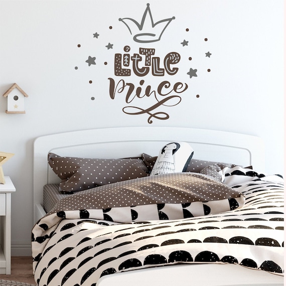 Baby Boy Room Decal Nursery Decoration With Love For Your Little Prince Wall Decal Title Little Prince,Crown,Stars and Dots Sticker