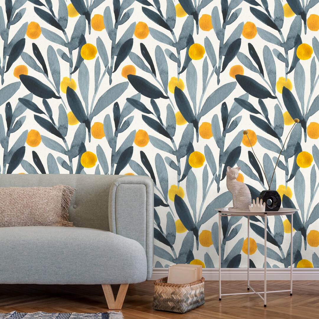 Floral Citrus Peel and Stick Wallpaper, Removable Lemon Mural - Etsy