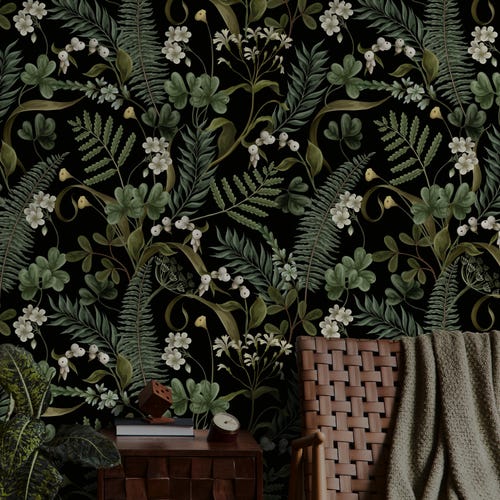 Botanical Garden Design – Dark Green Peel and Stick or Traditional Decor