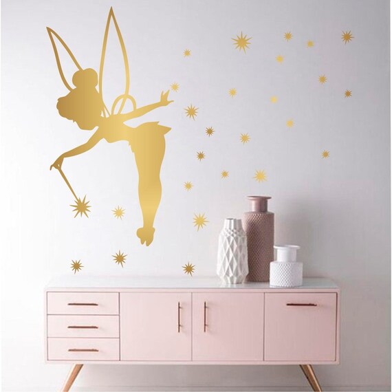 Fairy Art Decor, Pixie Dust Star Wand Wall Decal, Tinkerbell Fairy