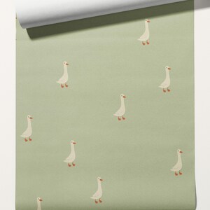 Sage Green Goose Wallpaper: Scandinavian Nursery Peel and Stick or ...