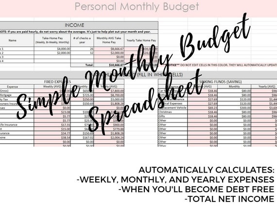 monthly budget spreadsheet with debt snowball calculator etsy yearly expenses calculator
