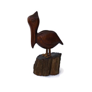 Vintage Wood Carved Pelican Folk Art Figure