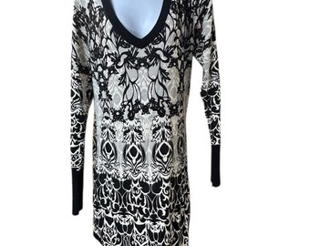 Cache Noir Ivoire - Robe fourreau à col en V et manches longues longueur genou L