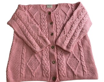 Connemara Knitwear Pink 100% Wool Cardigan, Women's Medium