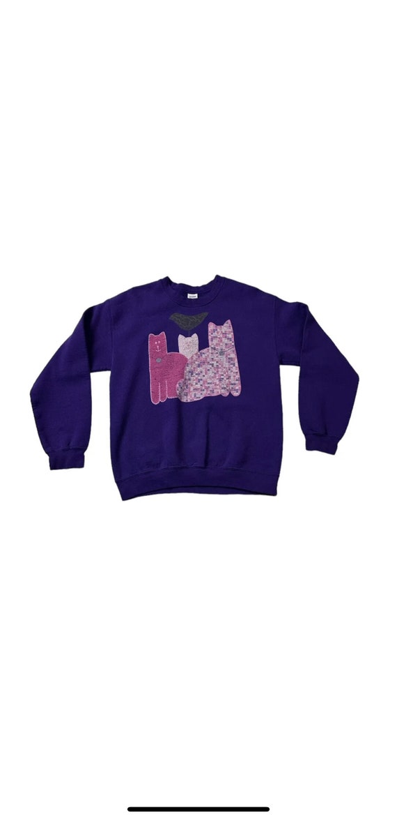 Vintage Gildan Purple Sweatshirt With Cats And Bir
