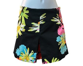 Cache Floral Skort Black Neon Flower Print Side Zip Y2K Beach Resort Sz 12