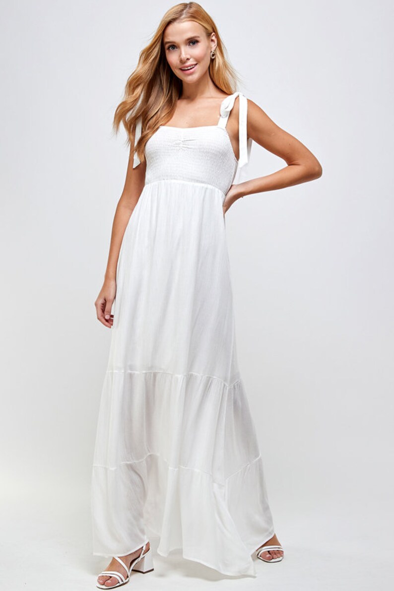 Shoulder tie maxi dress Smocked tiered maxi dress Tie Shoulder Shirred Ruffle Hem Flowy Dress Unique Dress