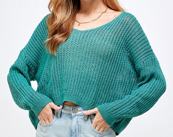 summer women knit loose crop Top oversized sweater, boho style, Sheer Sweater, Pullover, Sexy Sweater