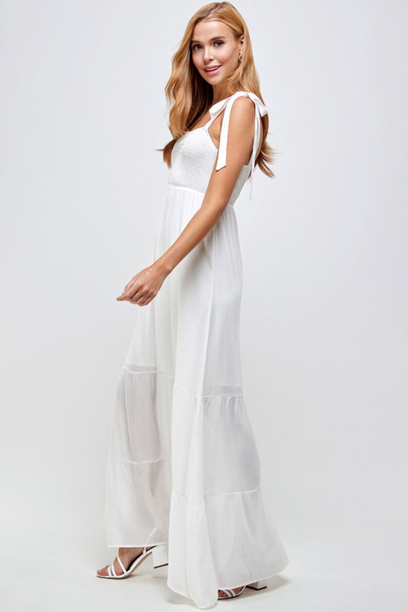 Shoulder tie maxi dress Smocked tiered maxi dress Tie Shoulder Shirred Ruffle Hem Flowy Dress Unique Dress