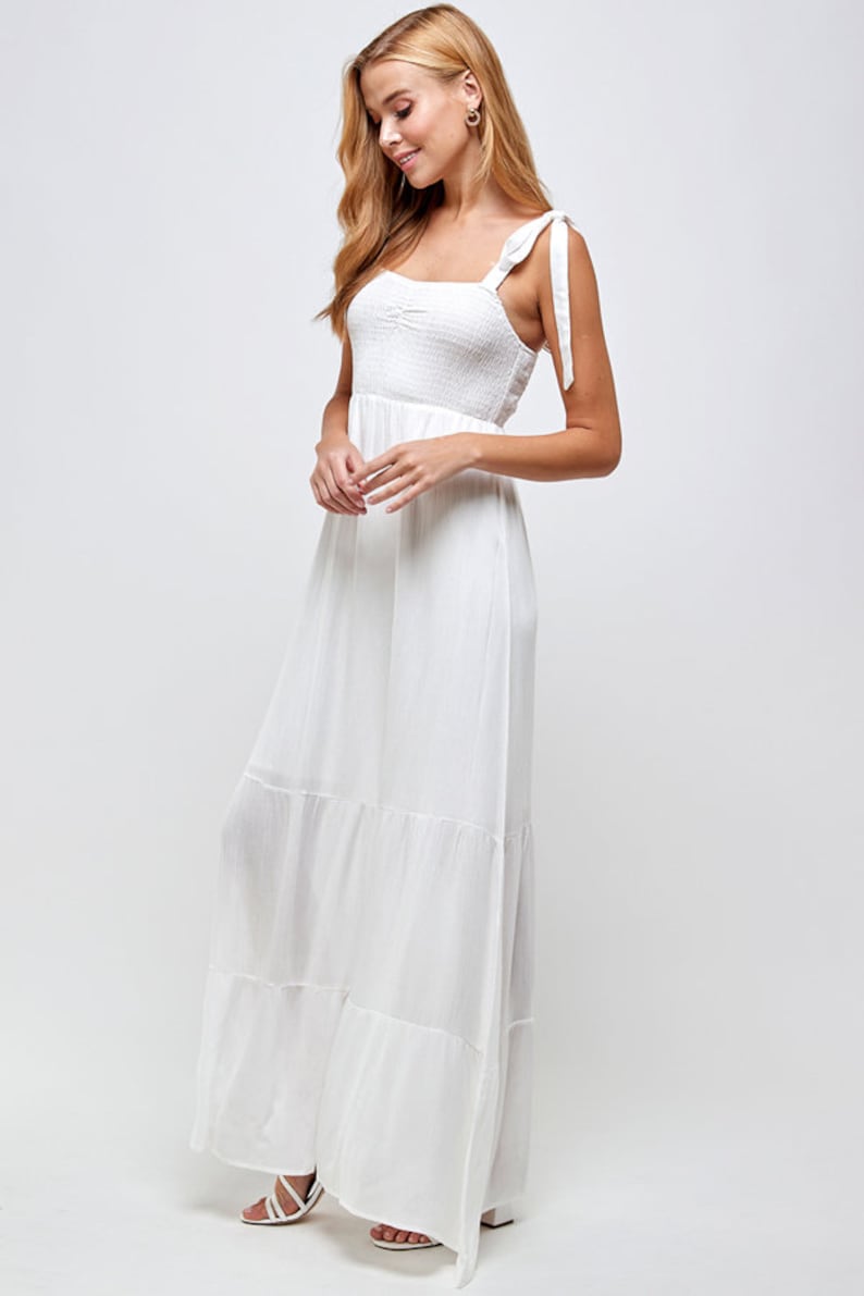 Shoulder tie maxi dress Smocked tiered maxi dress Tie Shoulder Shirred Ruffle Hem Flowy Dress Unique Dress
