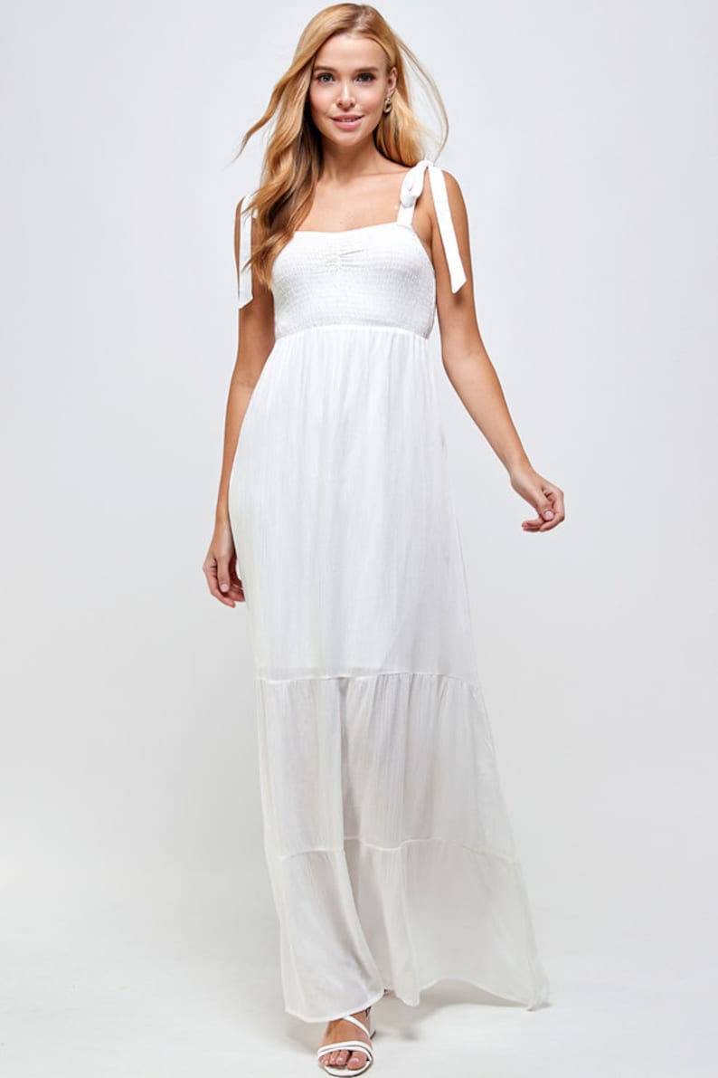 Shoulder tie maxi dress Smocked tiered maxi dress Tie Shoulder Shirred Ruffle Hem Flowy Dress Unique Dress
