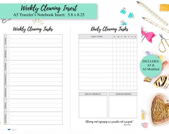 Cleaning Insert - A5 Traveler's Notebook Planner - Printable PDF Download - Weekly and Daily Cleaning TN Insert - Simple Basic