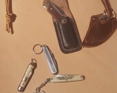 Lot of 5 knives - 4 vintage one newer finger knife neck knife. One advertising. Key-chain Pocketknives - Richards - Imperial USA